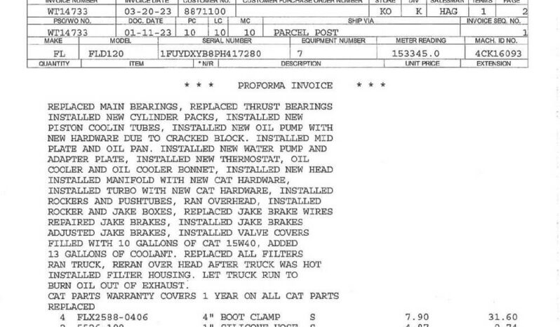 CATERPILLAR 3406B DIESEL ENGINE – SERIAL NUMBER 4CK16093 – 154K MILES ON CAT CERTIFIED OVERHAUL full