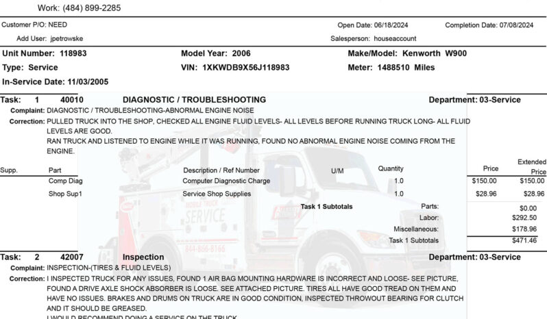 2006 KENWORTH W900L W/177K MILES ON CERTIFIED CAT OVERHAUL full