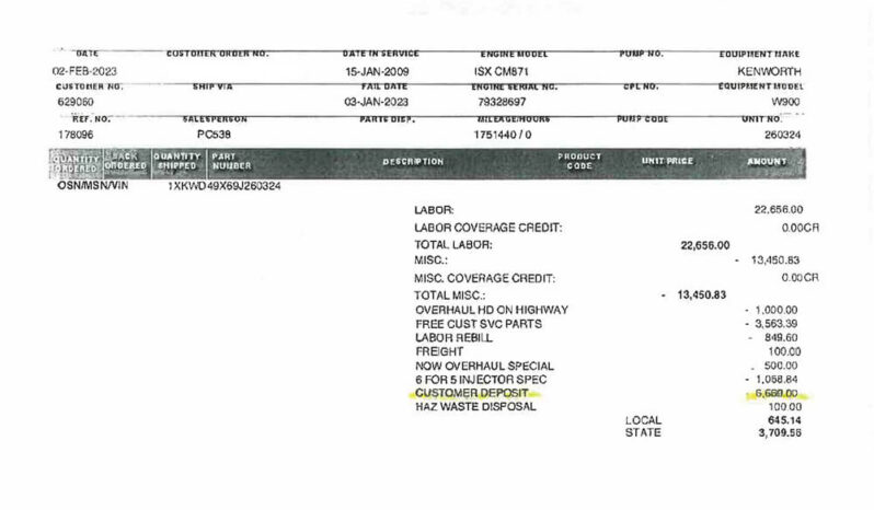 2009 KENWORTH W900L W/226K ON OVERHAUL full