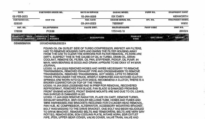 2009 KENWORTH W900L W/226K ON OVERHAUL full