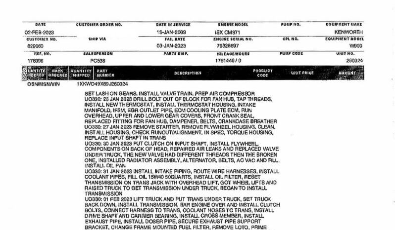 2009 KENWORTH W900L W/226K ON OVERHAUL full