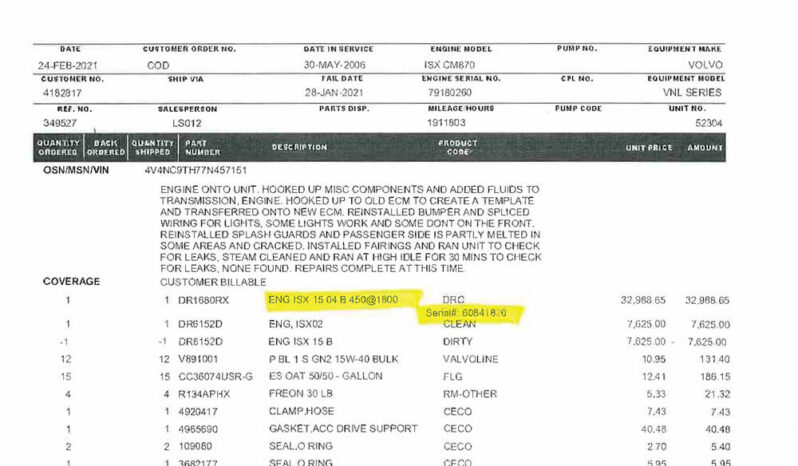2007 VOLVO VNL780 W/397K MILES ON CERTIFIED OVERHAUL full
