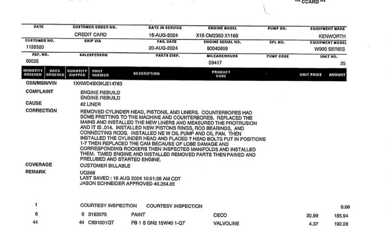 2019 KENWORTH W900L W/68K MILES ON CERTIFIED OVERHAUL full