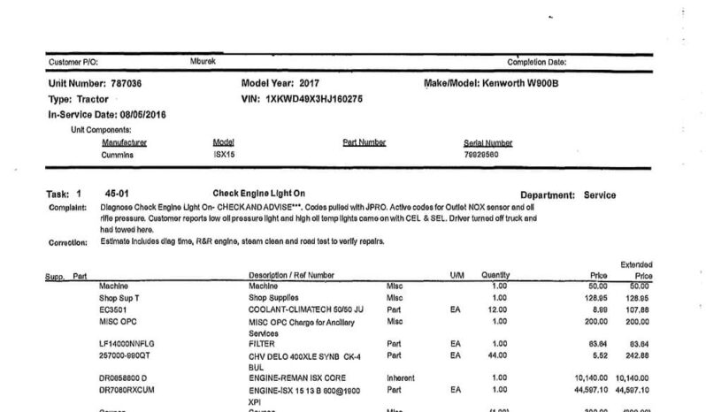 2017 KENWORTH W900 STUDIO SLEEPER W/186K MILES ON REMAN CUMMINS ISX 15 ENGINE full