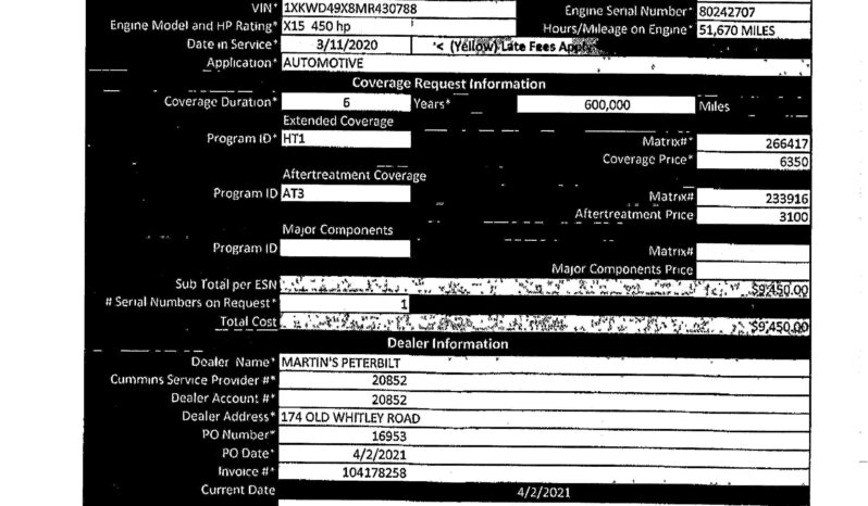 2021 KENWORTH W900L W/86″ RAISED ROOF SLEEPER full