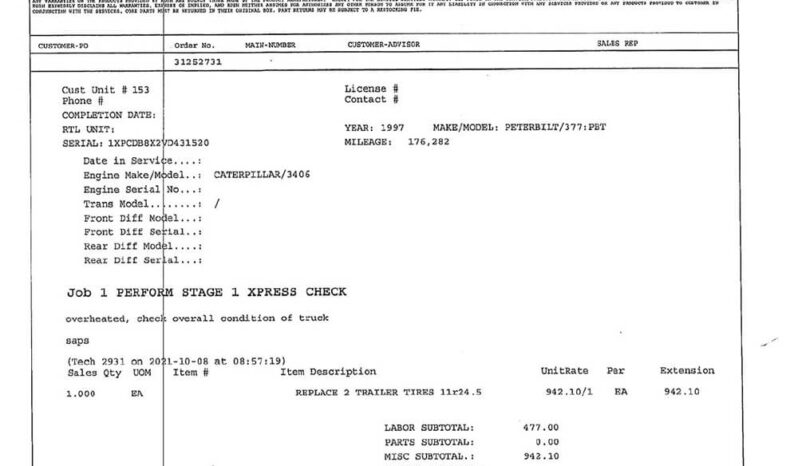 CAT C3406 ENGINE W/140K ON CERTIFIED CAT OVERHAUL full