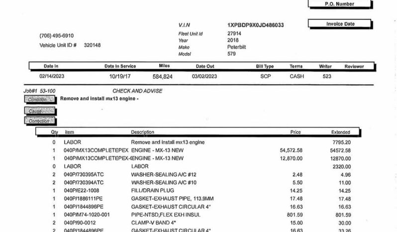 2018 PETERBILT 579 W/70″ SLEEPER & 2-YR WARRANTY full