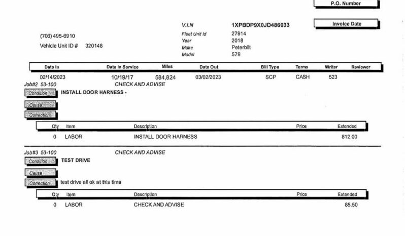 2018 PETERBILT 579 W/70″ SLEEPER & 2-YR WARRANTY full