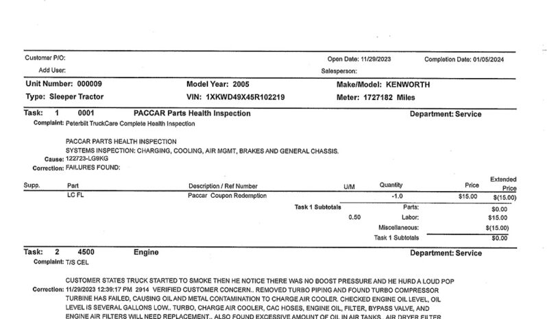 2005 KENWORTH W900L W/72″ SLEEPER full