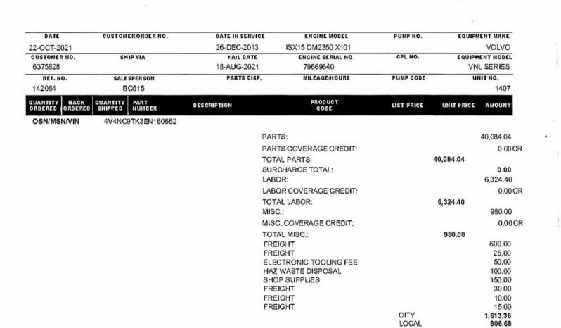 2014 VOLVO VNL780 W/277K ON CERTIFIED REMAN full
