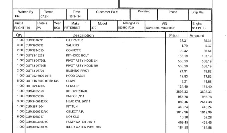 1998 PETERBILT 379 W/CERTIFIED CUMMINS OVERHAUL full