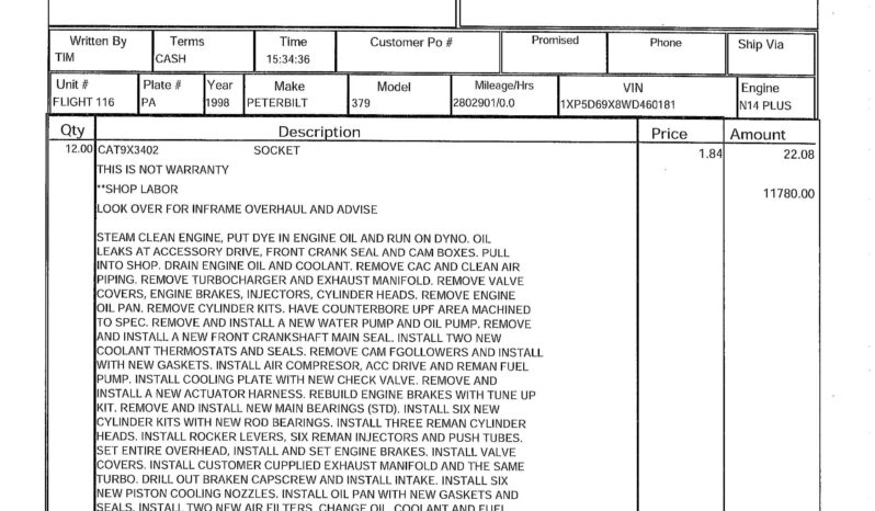 1998 PETERBILT 379 W/CERTIFIED CUMMINS OVERHAUL full