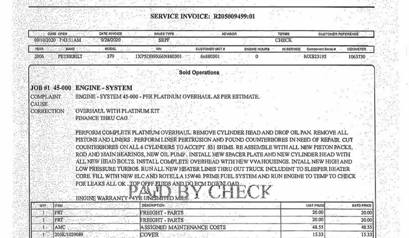 2006 PETERBILT 379EXHD W/728K ON CERTIFIED OVERHAUL full